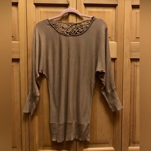 Cache Tan Embellished Sweater Blouse Size XSmall.